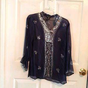 Carole Little 100% silk sheer blouse